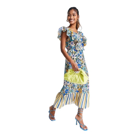 TopShop Mix and Match Stripe and Floral MIDI Dress - Picture 8 of 12